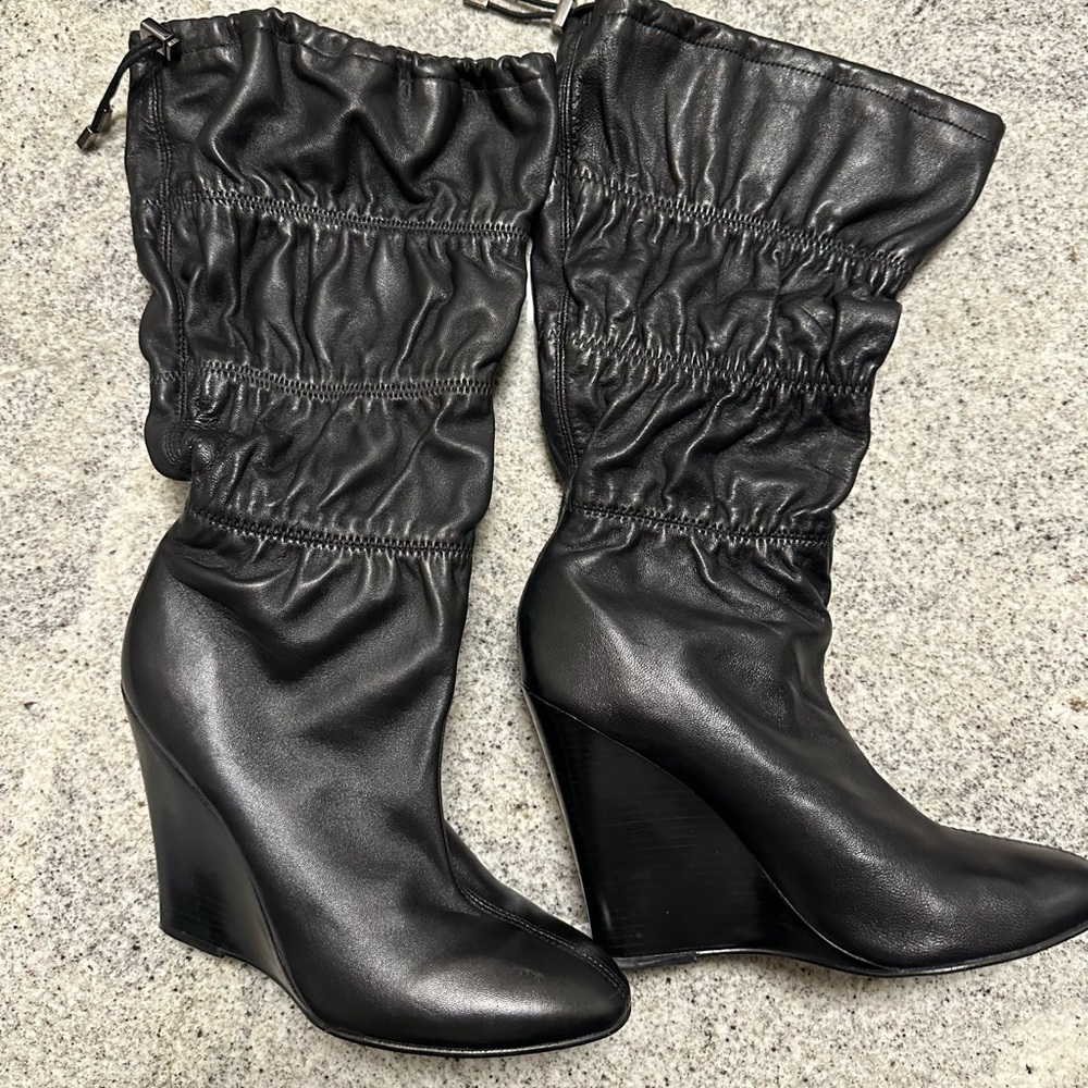 Jessica Simpson “Fisper” Soft Black Leather Tall Wedge Boot size 8.5M